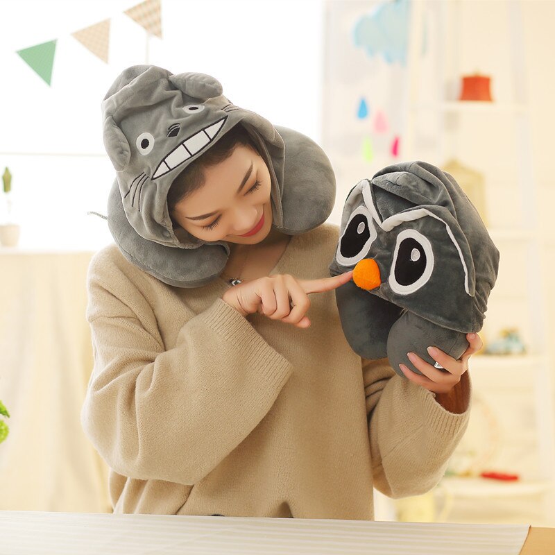 Cartoon U-Shape Hoodie Travel Pillow