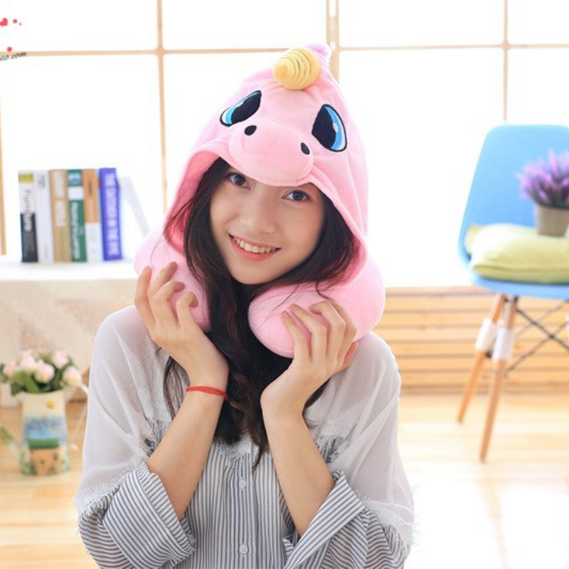 Cartoon U-Shape Hoodie Travel Pillow